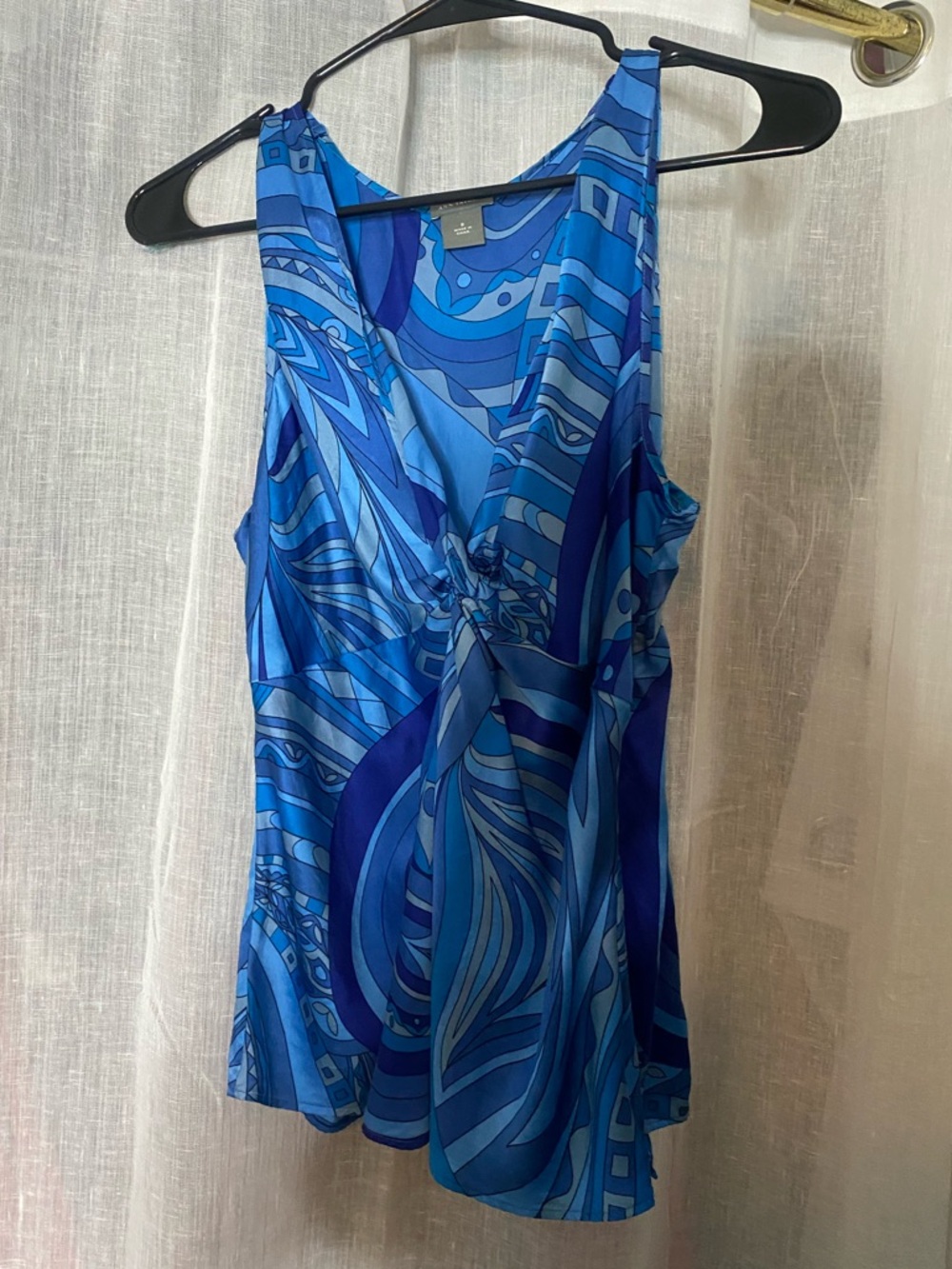 Ann Taylor Blue Print Knot Front Sleeveless Blouse Medium - Pucci Style